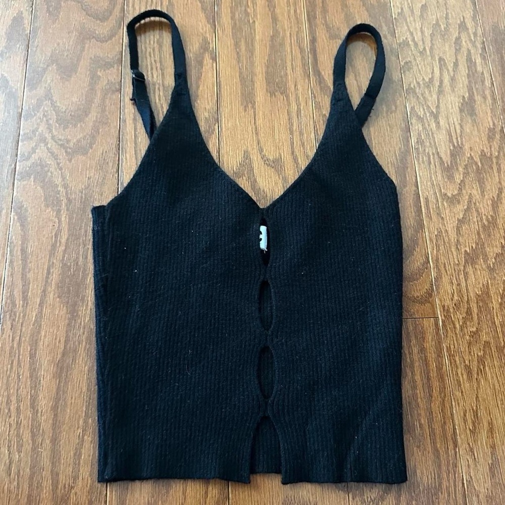 TicToc Black Ribbed Cut Out Front Going Out Top